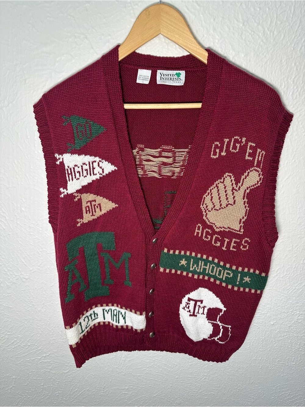 Texas A&M Aggies Vintage Sweater Vest Unisex Large Maroon Collegiate Knit